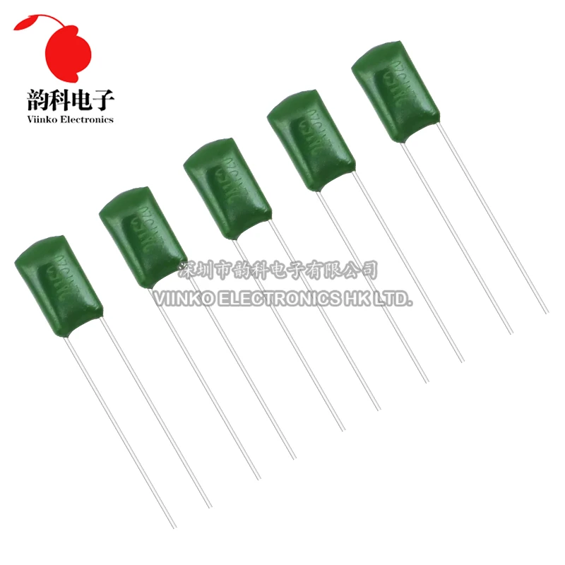 50 Uds condensador de película de poliéster 100V 1nF 1.5nF 2.2nF 100nF 2A471J 2A102J 2A152J 2A222J 2A392J 2A332J 2A472J 2A103J 2A473J 2A104J