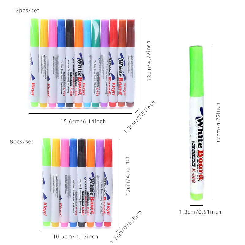Ensemble de stylos pour tableau blanc effaçables pour enfants, stylo flottant créatif, peinture à l'eau, papeterie, 8/12