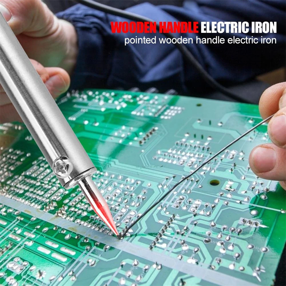 220V อุณหภูมิปรับไฟฟ้าบัดกรีเหล็ก 30 W/40 W/60 W/80 W/100 W ไม้ Handle MINI soldering Iron Rework Station EU Plug