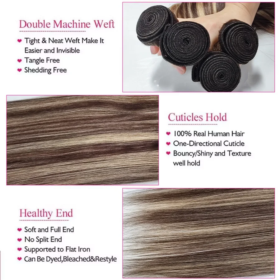 Highlight Bundlesตรงผมมนุษย์ผมดิบP4/27 สีOmbreน้ําผึ้งสีบลอนด์บราซิลผมส่วนขยาย