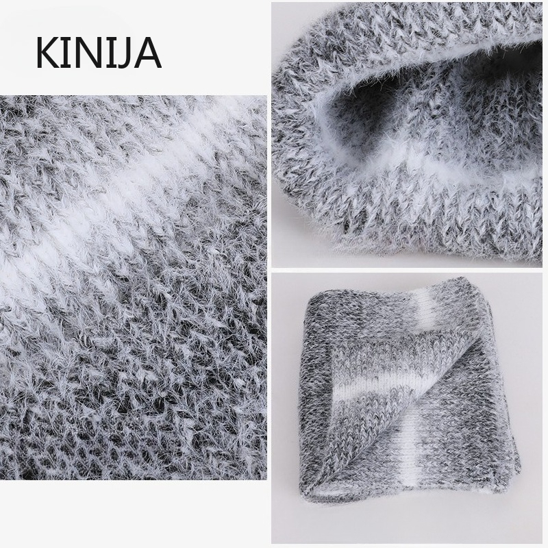 Winter Cap Gloves Scarf Set Women GradientColor Knitted Hat Thickened Fleece Lining Skullcap Outdoor Cycling Windproof Beanies