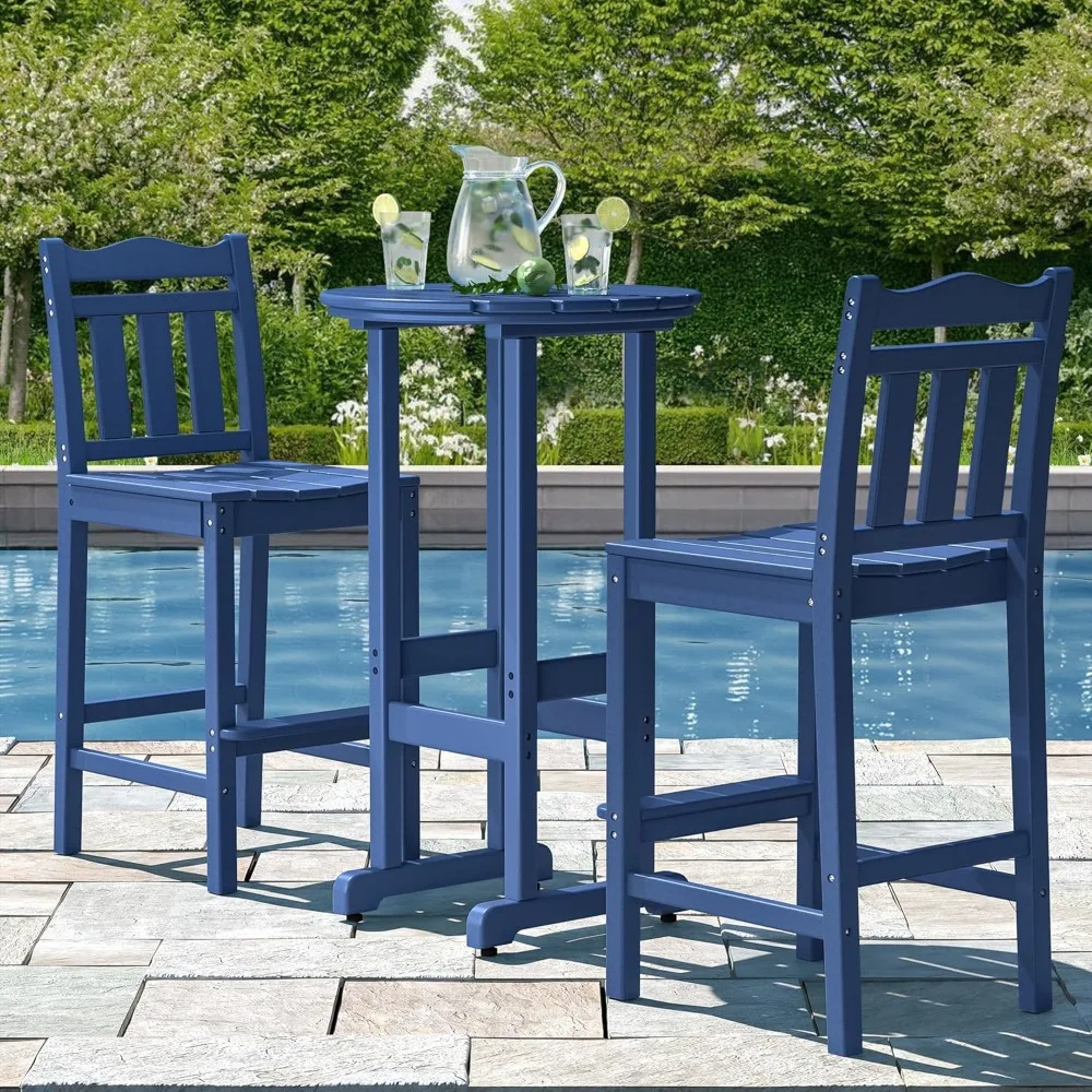 Outdoor Bar Stools Set of 2, HDPE Tall Adirondack Chairs Bar Chairs, Weather Resistance Bar Height Chair for Balcony, Garden, Y