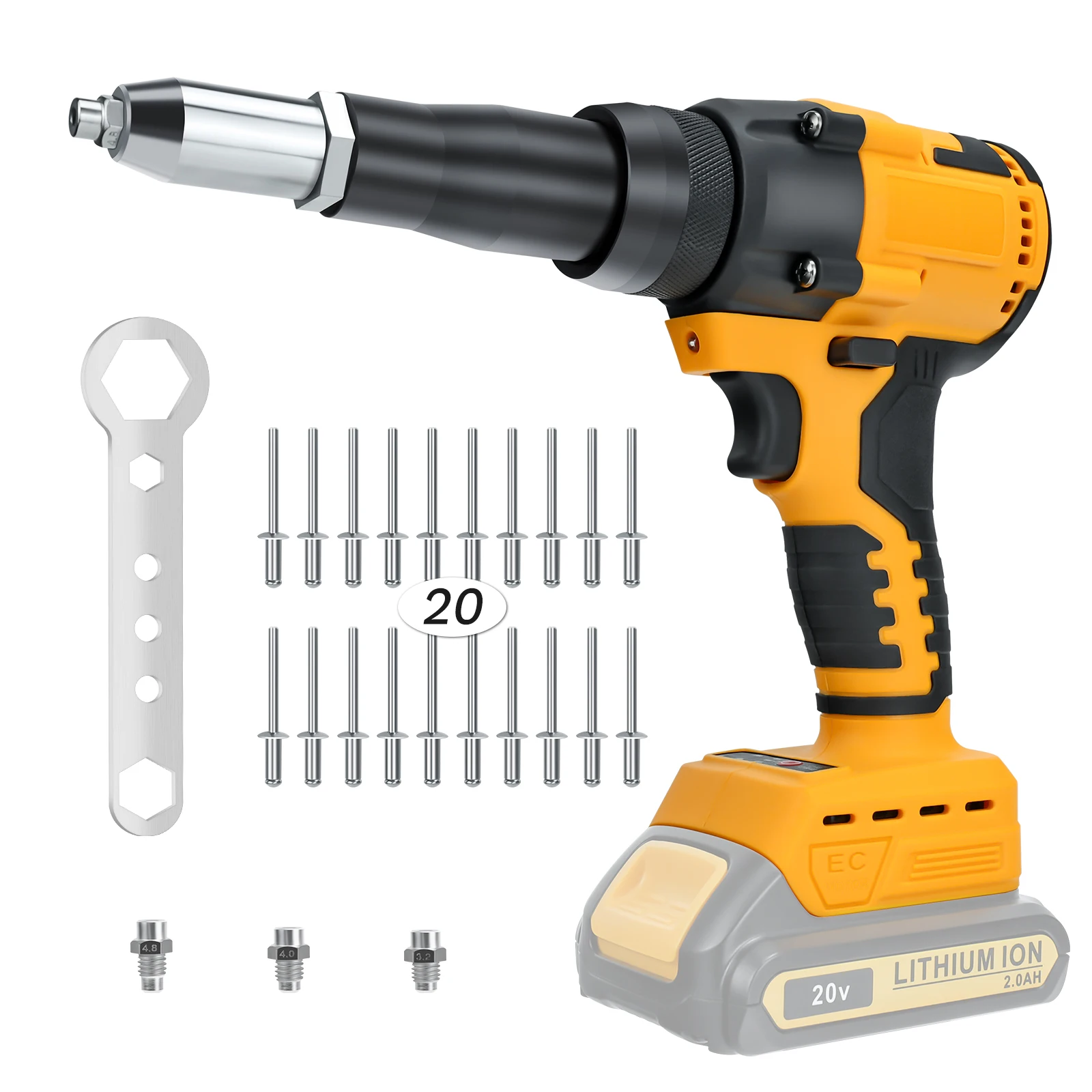 Cordless Rivet Gun Brushless 2.4-4.8mm Rivet Nut Gun Drill Insert Automatic Riveting Tool for Dewalt 20V Battery (No Battery)