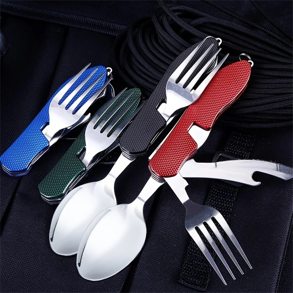 Ensemble d'ustensiles de camping pliables, couteau multifonctionnel, fourchette, cuillère, chlore, activités de plein air et sports, camping, pique-nique, voyage