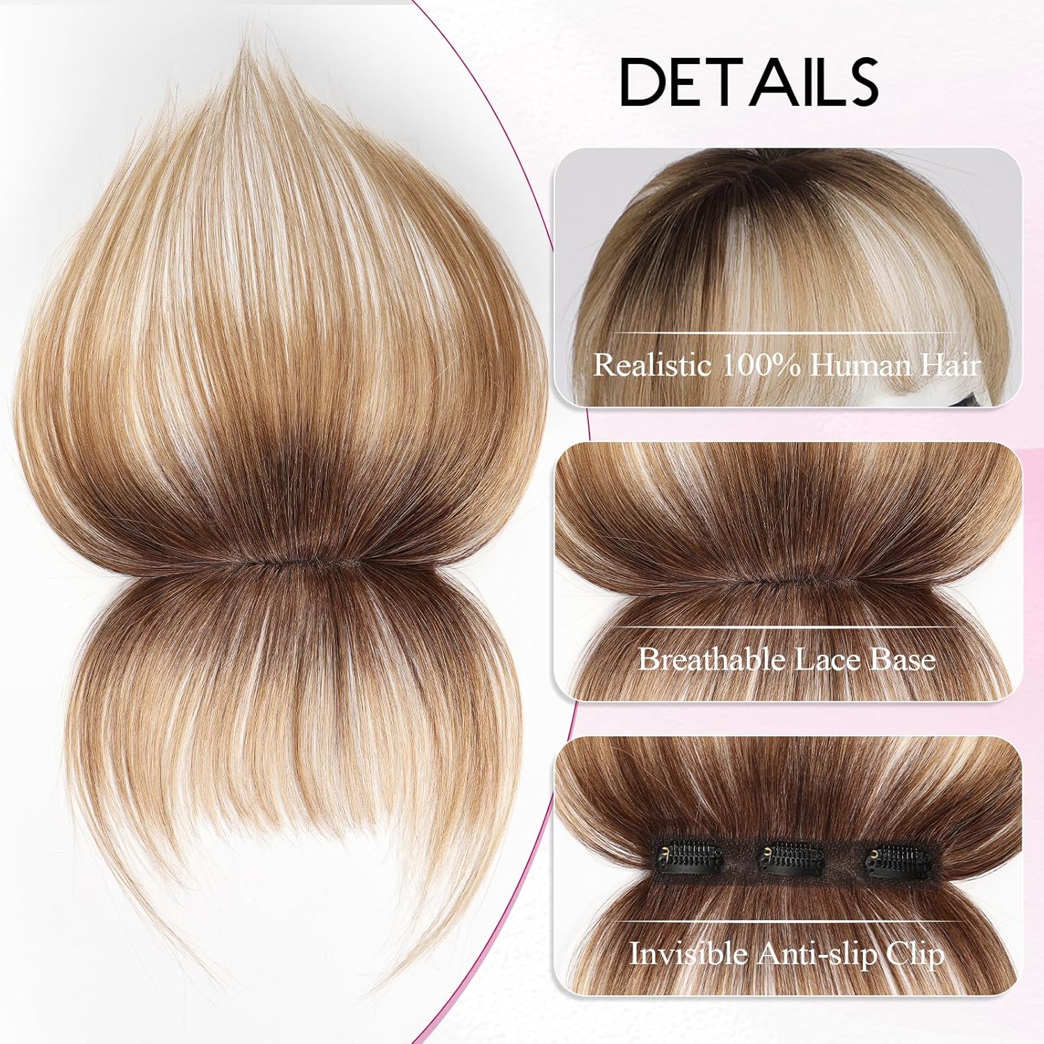 Ombre brun à blond pince en frange 100% vrais cheveux humains frange vaporeuse frange morceaux de cheveux 3 Clips sécurisés dans une frange complète fausse frange