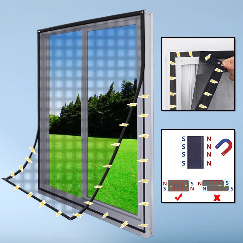 TYMF Black Magnetic Window Mosquito Net Screen Customized size glass fiber invisible Mesh insect Curtains Removable Washable ﻿