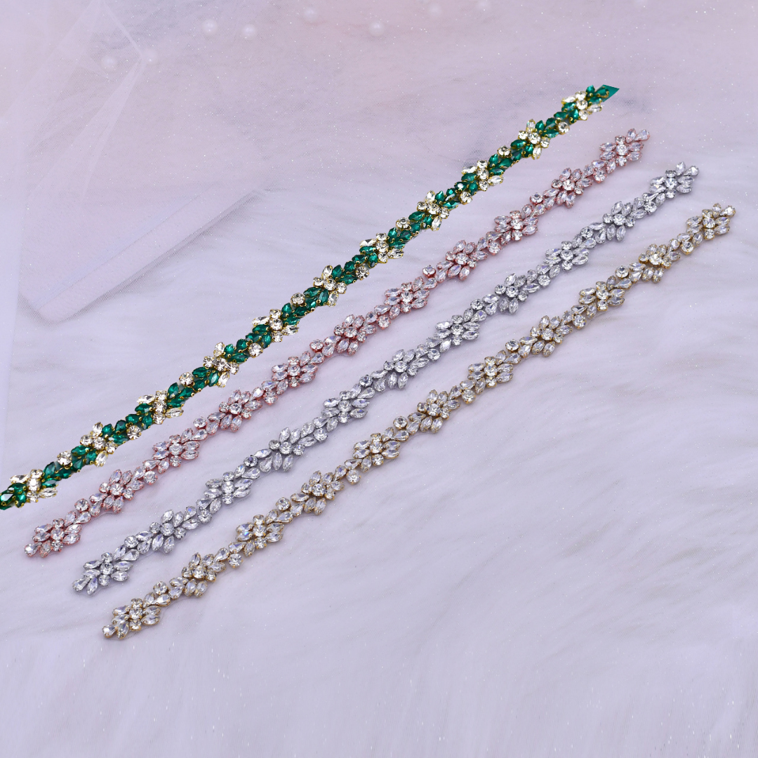 Bruidssjerp Groene Roos Strass Bruiloft Riem, Bruidsjurk Decoratie Prachtig Accessoire voor Dames Bruiloft Dag S437