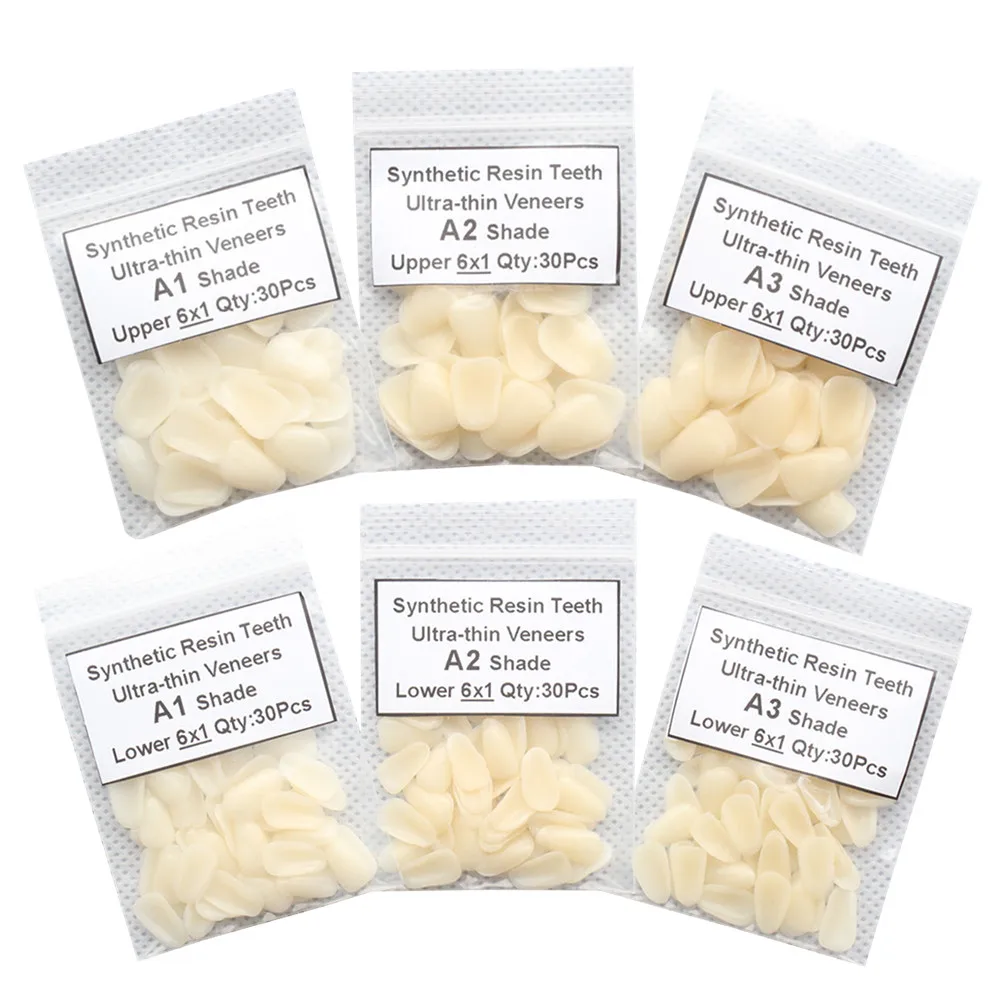 A1/A2/A3 Bóng Nha Khoa Utra Mỏng Ynthetic Nhựa Làm Trắng Răng Veneers Trên & Thấp Hơn Trước Tổng Hợp nha Khoa Chất Liệu