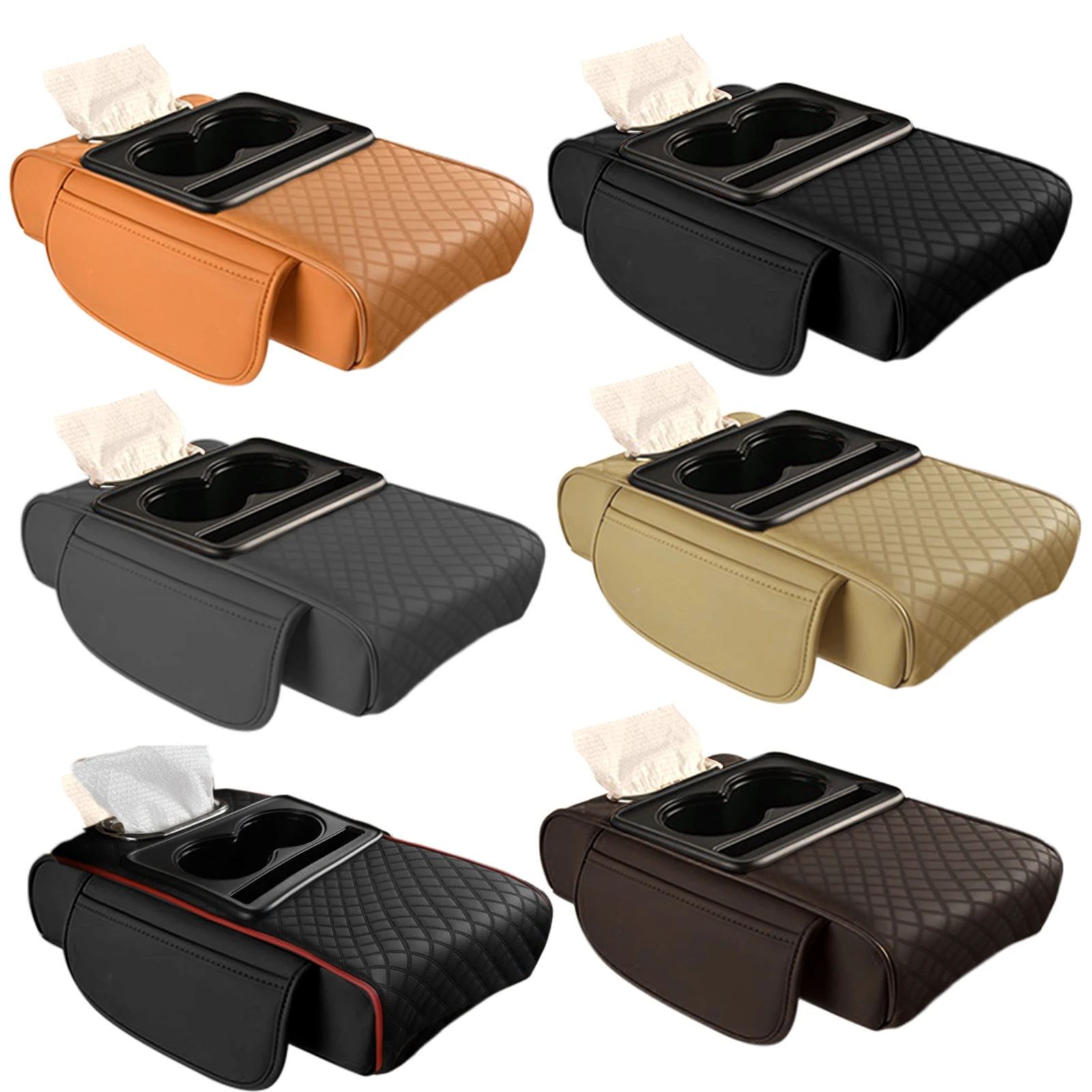 Auto Armsteun Doos Verhooging Kussen Met Bekerhouder Tissue Box Zijopbergvak Voor Auto Interieur Armsteun Cover Hoogte Pad