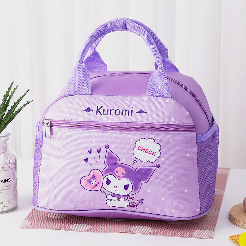 ถุงอาหารกลางวันหุ้มฉนวน Hello Kitty Sanrio, กระเป๋าเบนโตะวัสดุอลูมิเนียมฟอยล์ Kuromi Cinnamoroll กว้างขึ้น, ผ้า Oxford กันน้ํา
