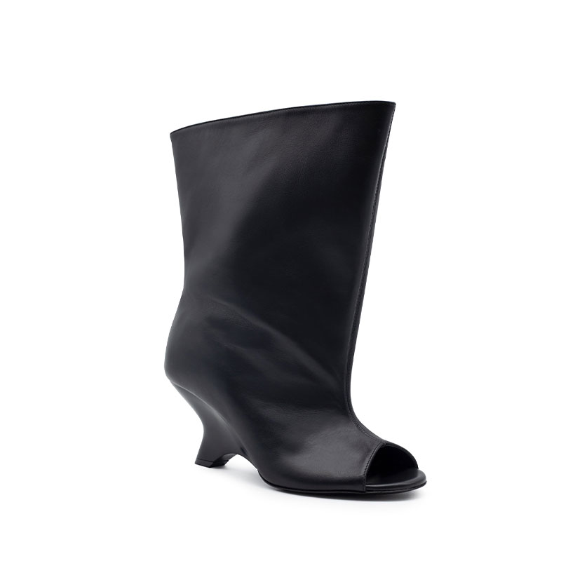 2025 femmes bouche de poisson épais talons hauts longueur au genou bottes Cool talon incliné défilé de mode grande taille printemps/été bottes pour femmes