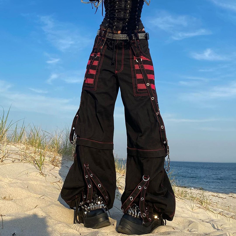 Mulheres góticas punk calças de carga larga perna reta calças grunge hippie calças largas y2k roupas escuras acadêmicas streetwear