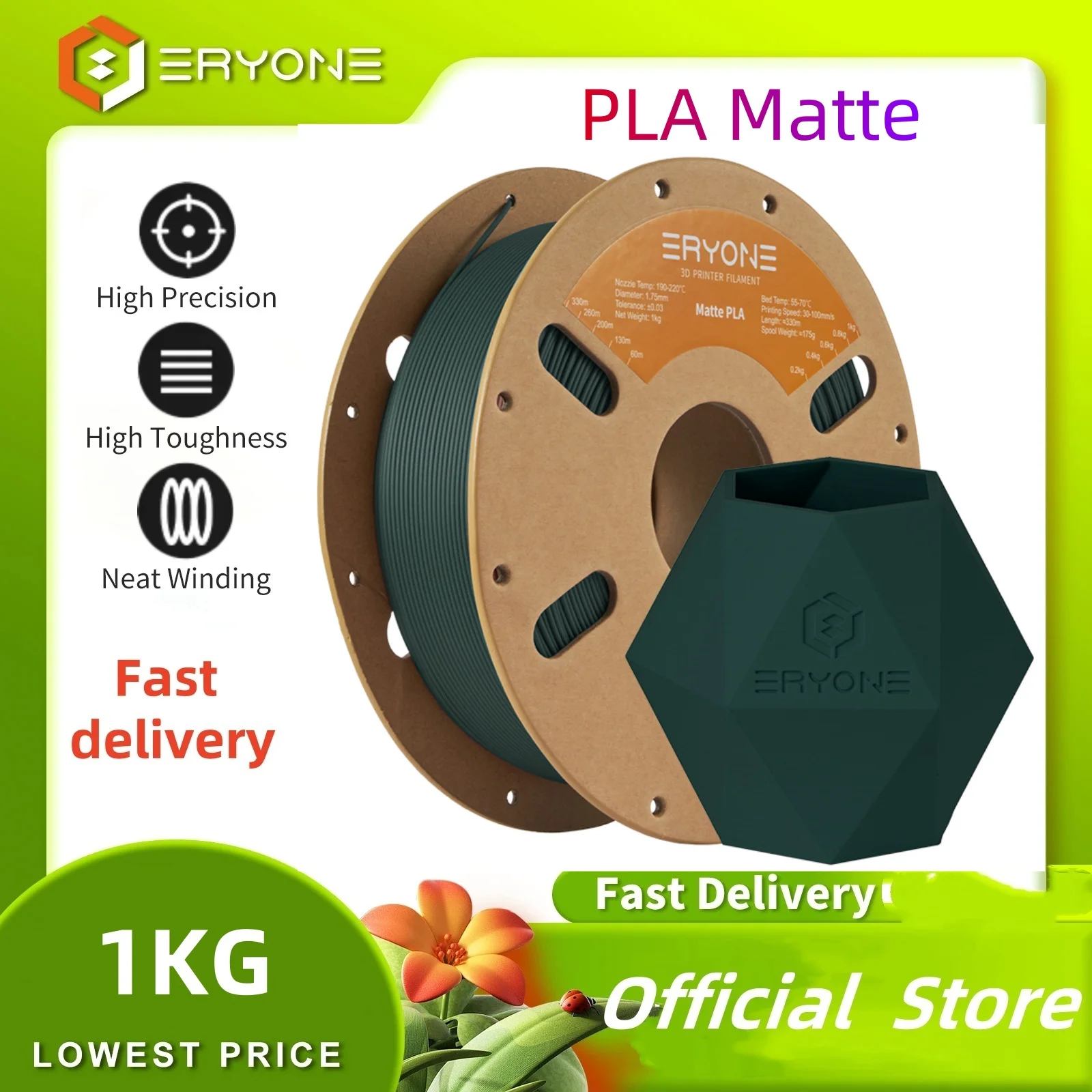 ERYONE PLA Matte Premium Filament 3D Print, Veelkleurig Beschikbaar, grote verkoop 1kg pla mat filament, Nieuwe Stijl, 1KG/Spool