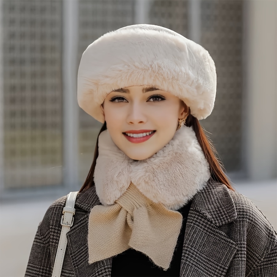 3-piece winter warm suit, warm fur hat, gloves scarf hat set, windproof and thick, suitable for outdoor activities