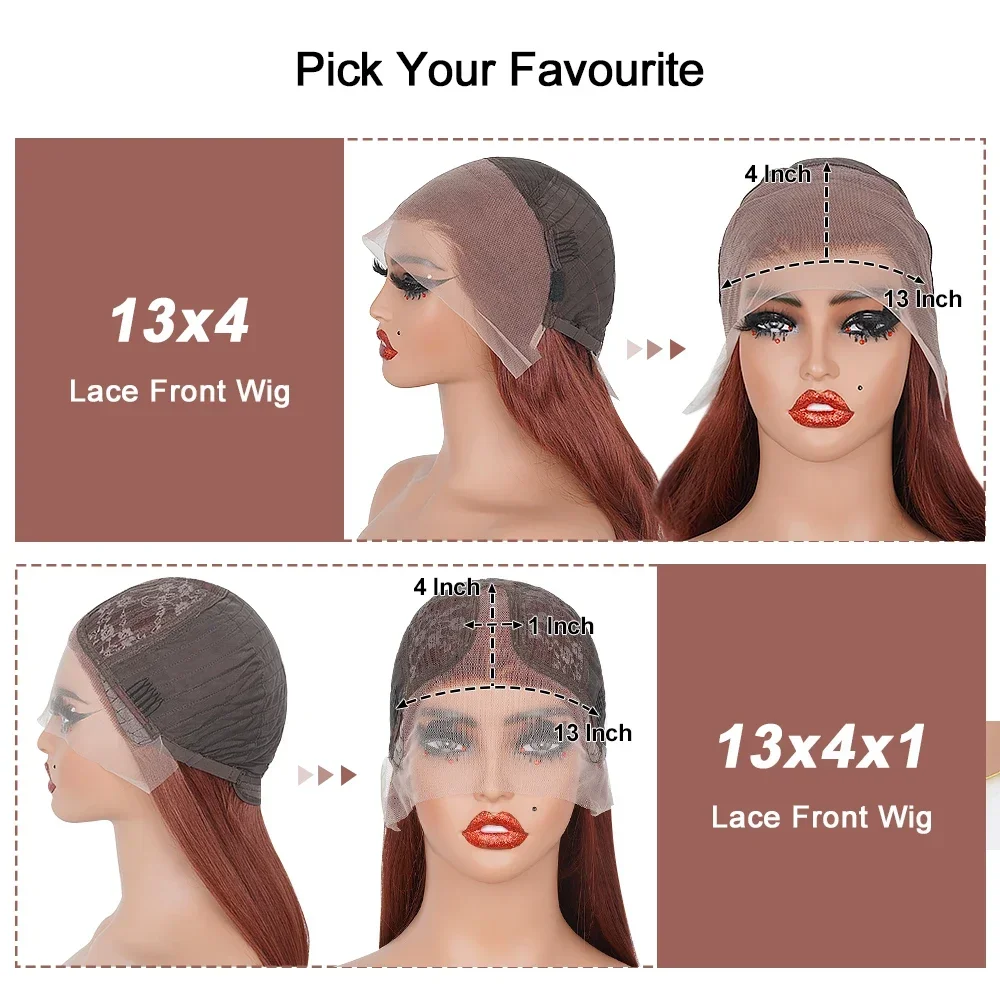 赤茶色の実体波レースフロントウィッグ事前摘み取られた 180 密度オーバーン色のレースフロントウィッグ合成グルーレスウィッグ女性のための