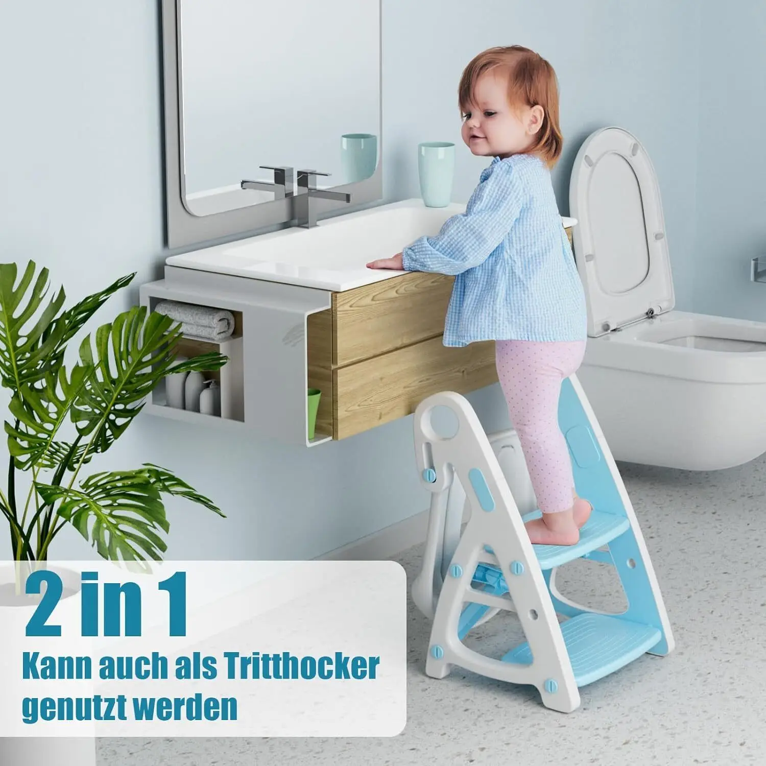 Sedile WC per bambini con scale Sedile WC per bambini 2in1 con sgabello, supporto triangolare, vasino con imbottitura in PU