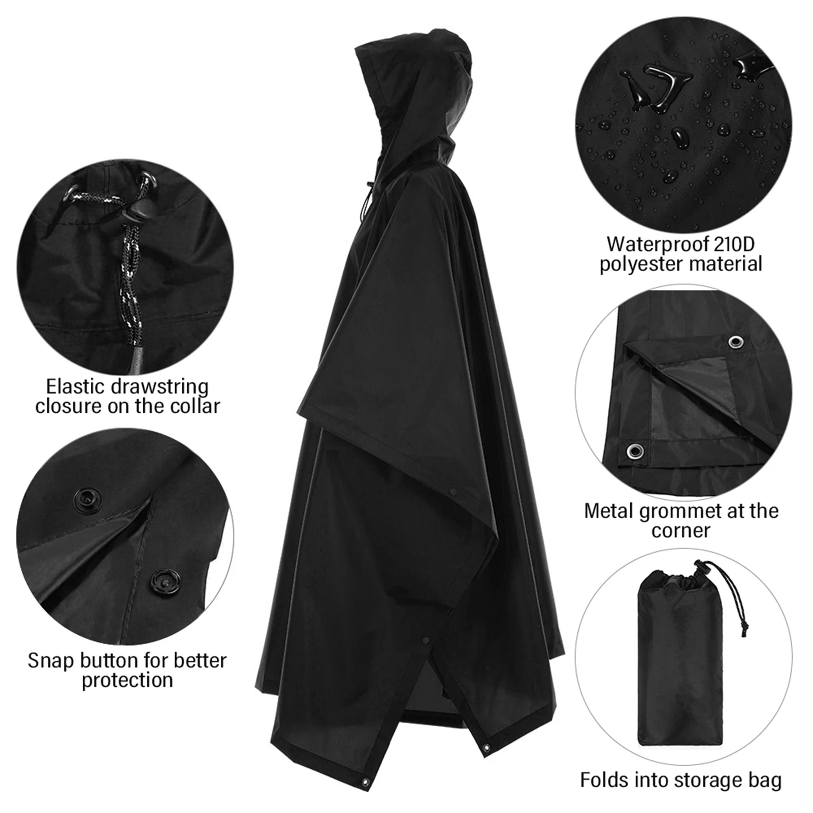 Capa de chuva militar 3 em 1, manga com capuz, poncho de chuva à prova d'água para motocicleta, acampamento, caminhadas, viagem, barraca de chuva