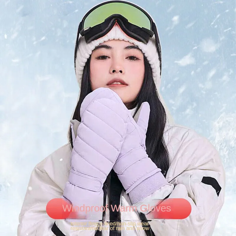 Down Warm Gloves For Women Skiing Autumn And Winter Cute Mittens Warm Outdoor Sports Riding