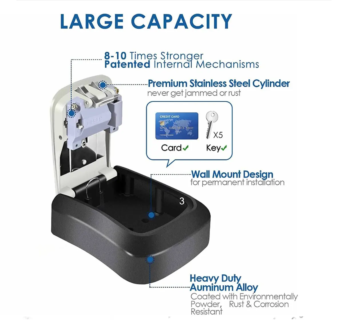 Multi-functional Wall Mounted Waterproof 4 Digits Passwords 3-5 Keys Storage Box Home Safe Box Easy to Fix