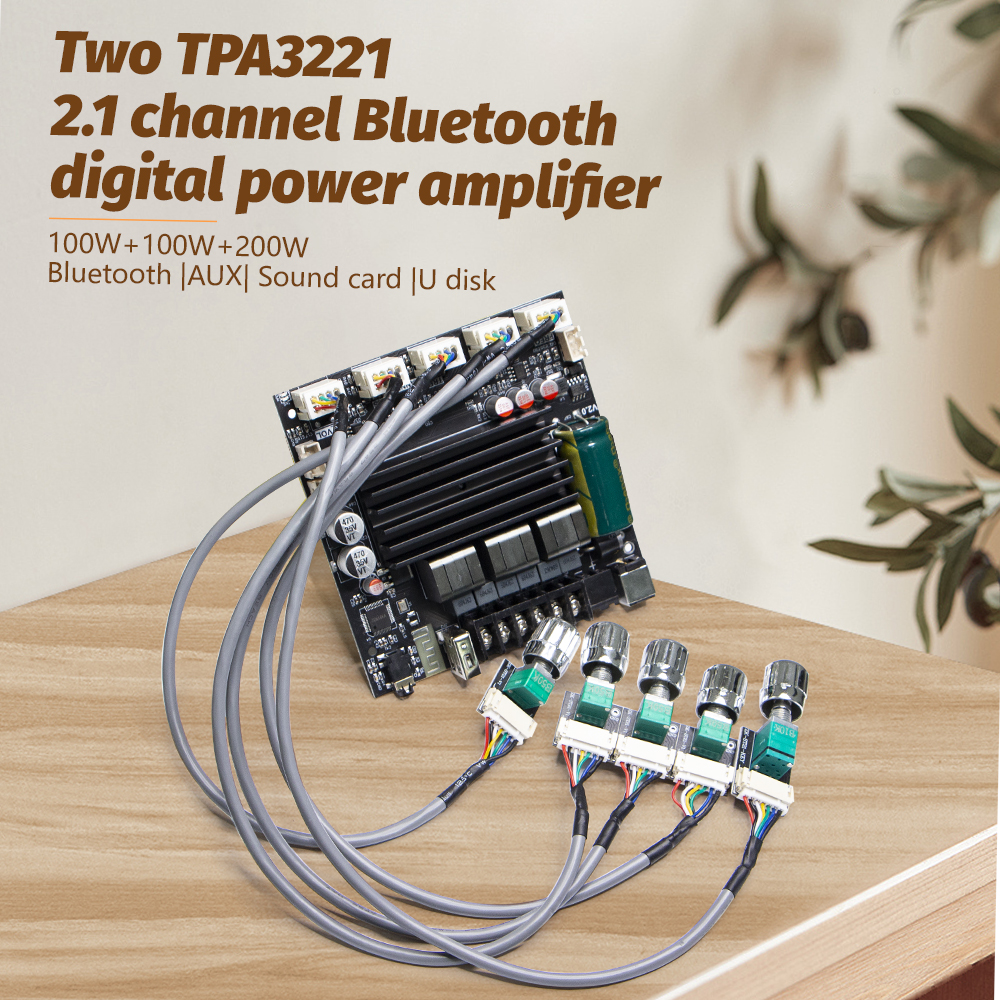 Placa amplificadora de potência Bluetooth de 2.1 canais ZK-ST21 100W + 100W + 200W/chip TPA3221/AUX/USB/controle APP/fiação externa