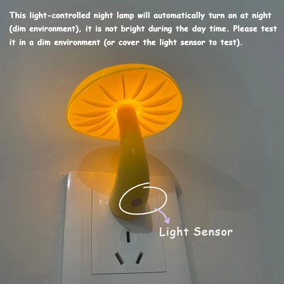 Luz LED nocturna con enchufe UE y EE. UU., enchufe de pared con forma de seta, lámpara para dormitorio, decoración del hogar, lámpara con Sensor controlado por luz