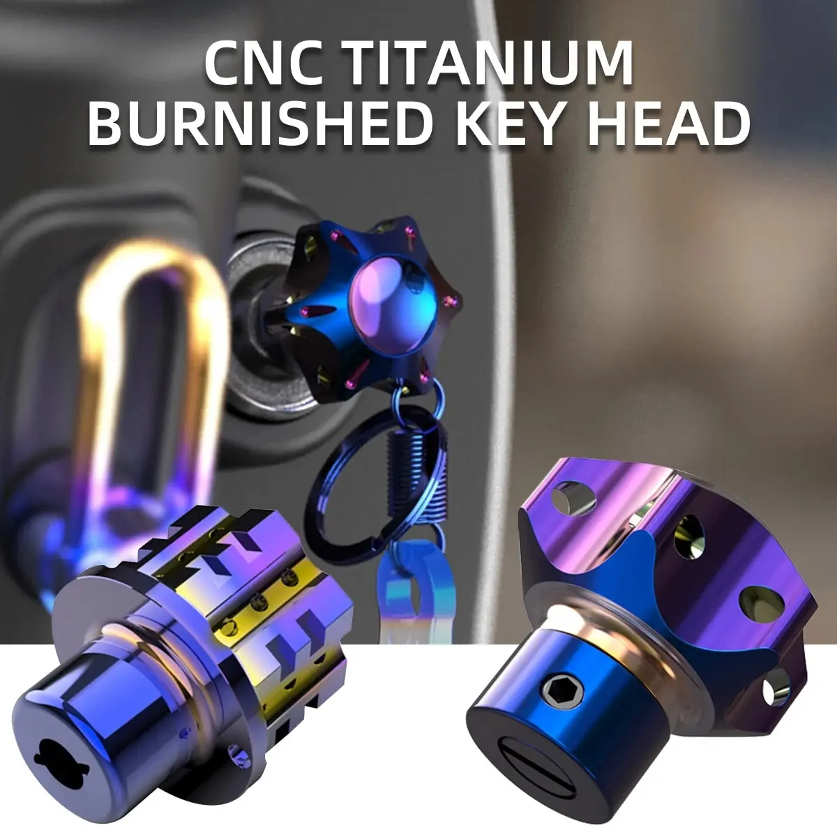 Cabezal de llave Universal para motocicleta, cubierta de llave modificada, engranaje de cabeza de llave de titanio quemado CNC, accesorios de cabeza de llave quemada de titanio Hexagonal