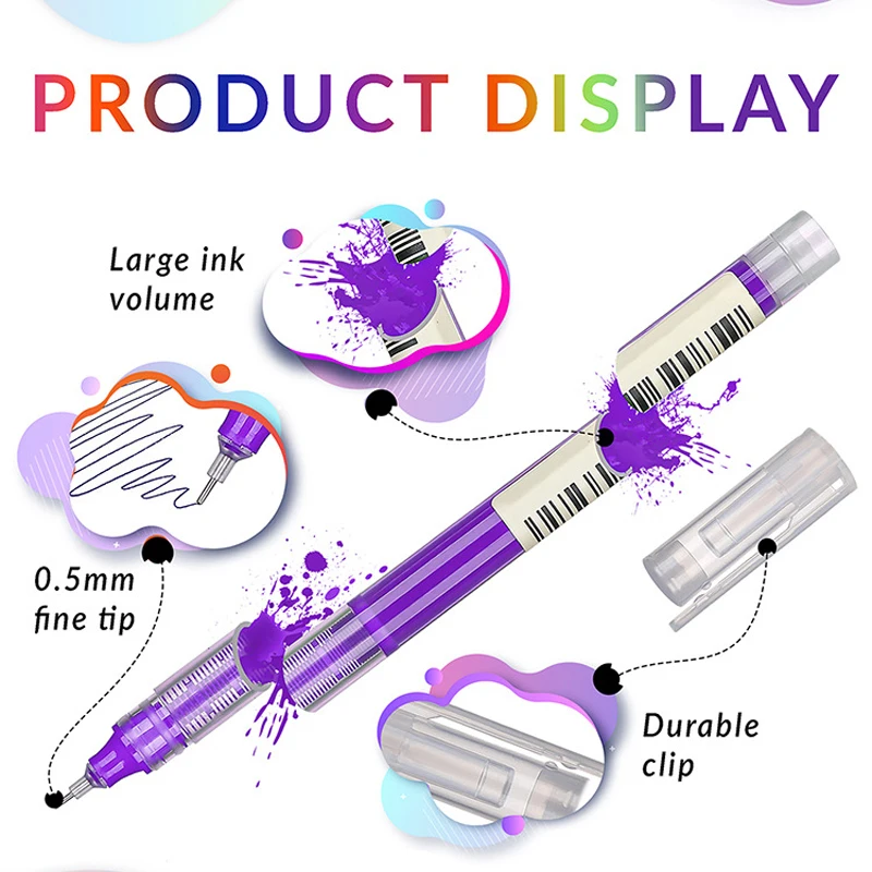 10 สีตรงปากกาเจลเหลว Quick-drying ขนาดใหญ่ความจุปากกาเจลที่มีสีสัน 0.5 มม.ปากกา Rollerball โรงเรียนเครื่องเขียน office