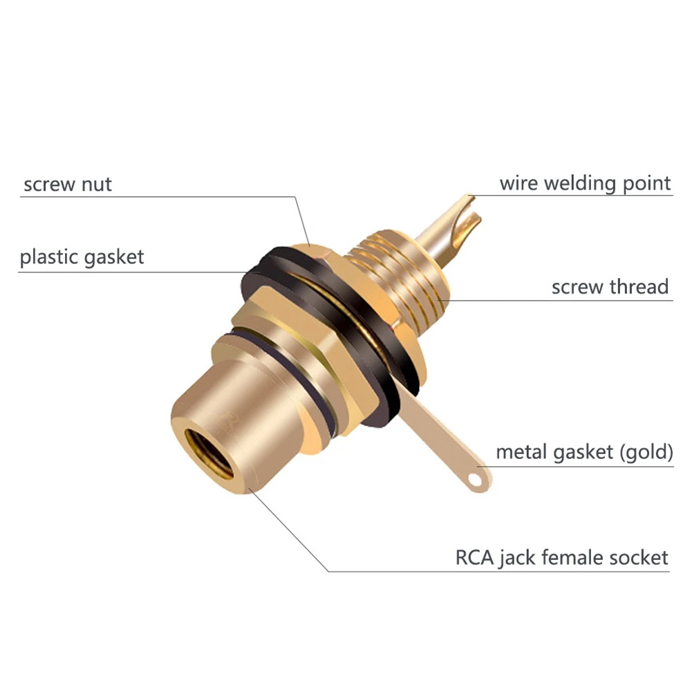 10ชิ้น/ล็อตตัวเชื่อมต่อ RCA ชุบทองซ็อกเก็ตแจ็คตัวเมียตัวเชื่อมต่อลวด RCA แผงเมาท์แชสซี