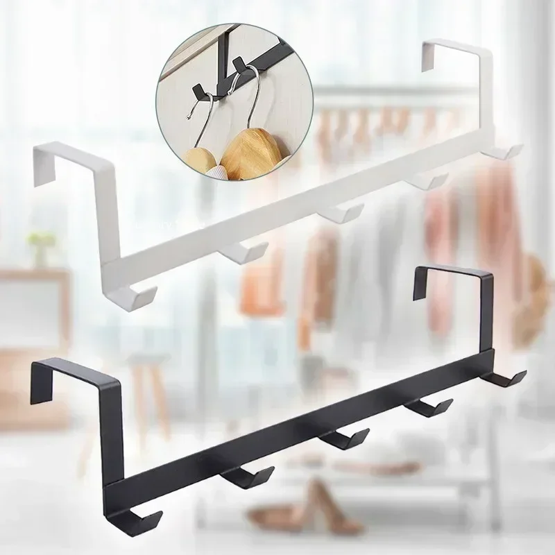Appendiabiti sopra la porta 5 ganci Organizzatore domestico Appendiabiti in metallo Appendiabiti in stoffa Appendiabiti per cappelli Accessori per la cucina del bagno