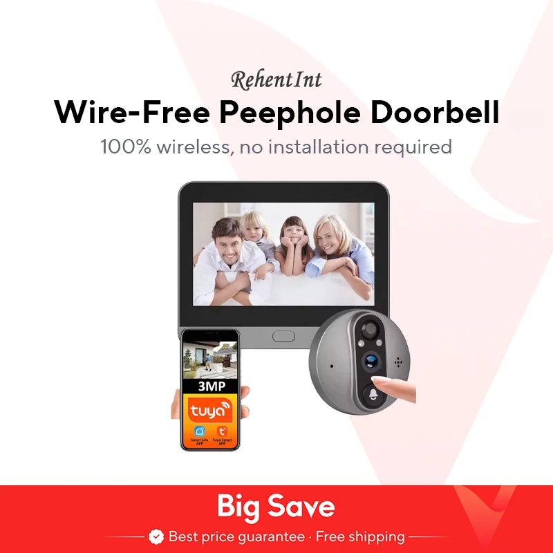 3MP Smart Life Tuya 1080P WiFi porte cloche oeil judas caméra 5000mAh batterie PIR détecteur de mouvement IR Alexa Google Home visionneuse numérique
