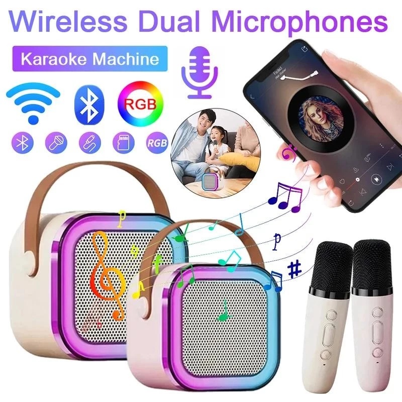 K12 Draadloze microfoon Karaoke Machine Bluetooth-luidspreker KTV HIFI Stereogeluid RGB Kleurrijke LED-verlichting voor buitenhuisfeest