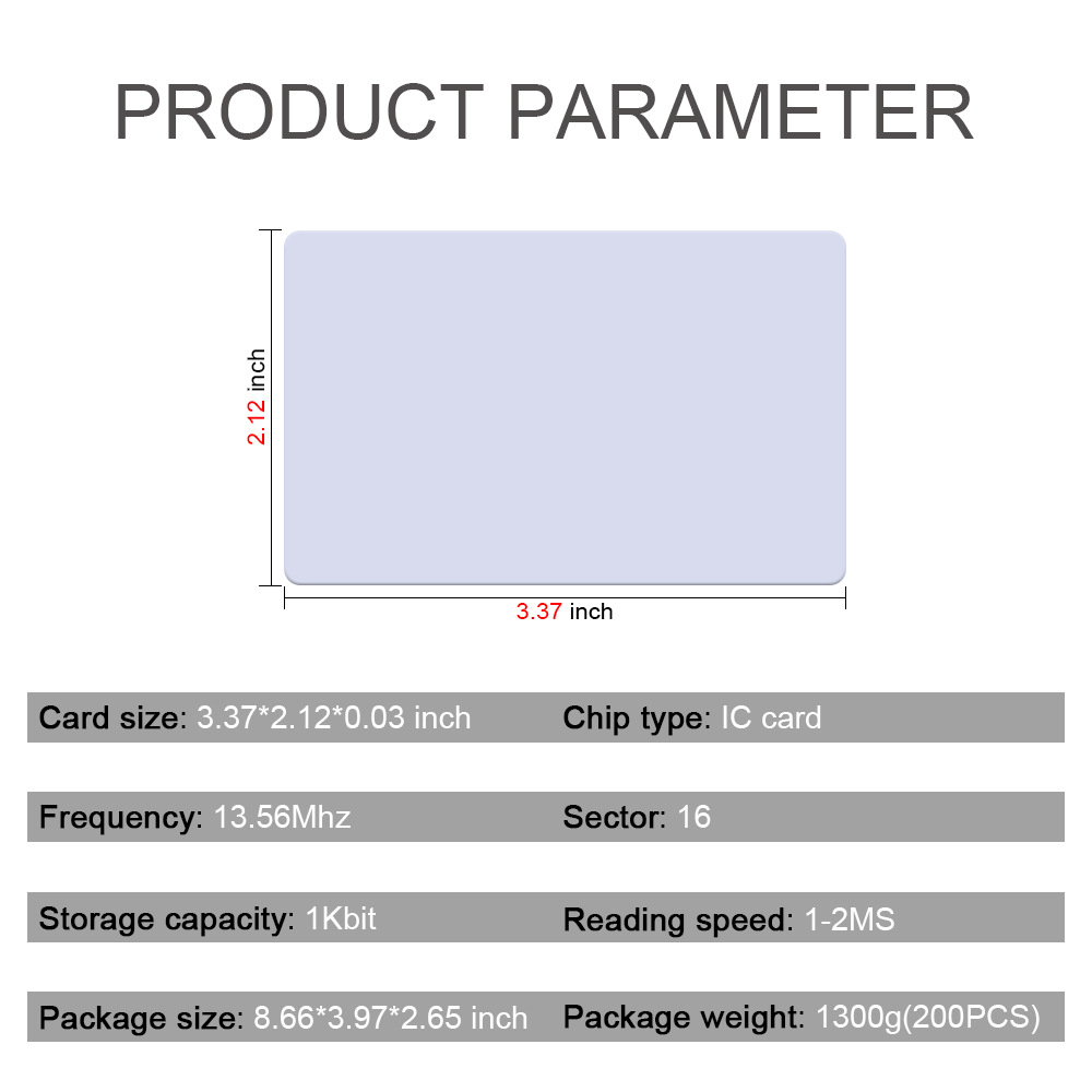 100pcs/Lot RFID Card 13.56Mhz IC Cards M1 MF S50 Classic ISO14443A 1K Proximity Smart 0.8mm For Access Control System