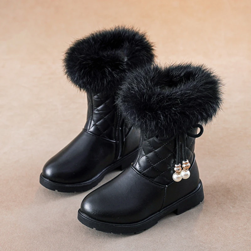 Botas de invierno para niña, botas de tubo largas versátiles a la moda, botas de algodón informales cómodas, zapatos cálidos de princesa para niña, botas de nieve simples de terciopelo