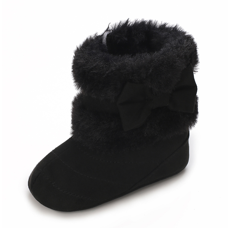 Zapatos de bebé de 0 a 18M, botas de nieve cómodas de felpa para invierno, bonitos zapatos de algodón con lazo, zapatos antideslizantes de suela blanda para bebé