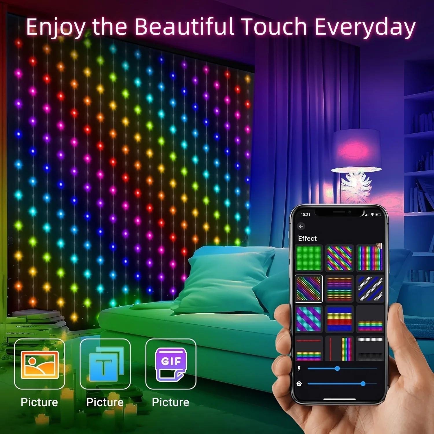 Luces de cortina inteligentes USB, 400LED, Control por aplicación, luces LED que cambian de Color, sincronización musical, luces de cadena DIY para decoración navideña