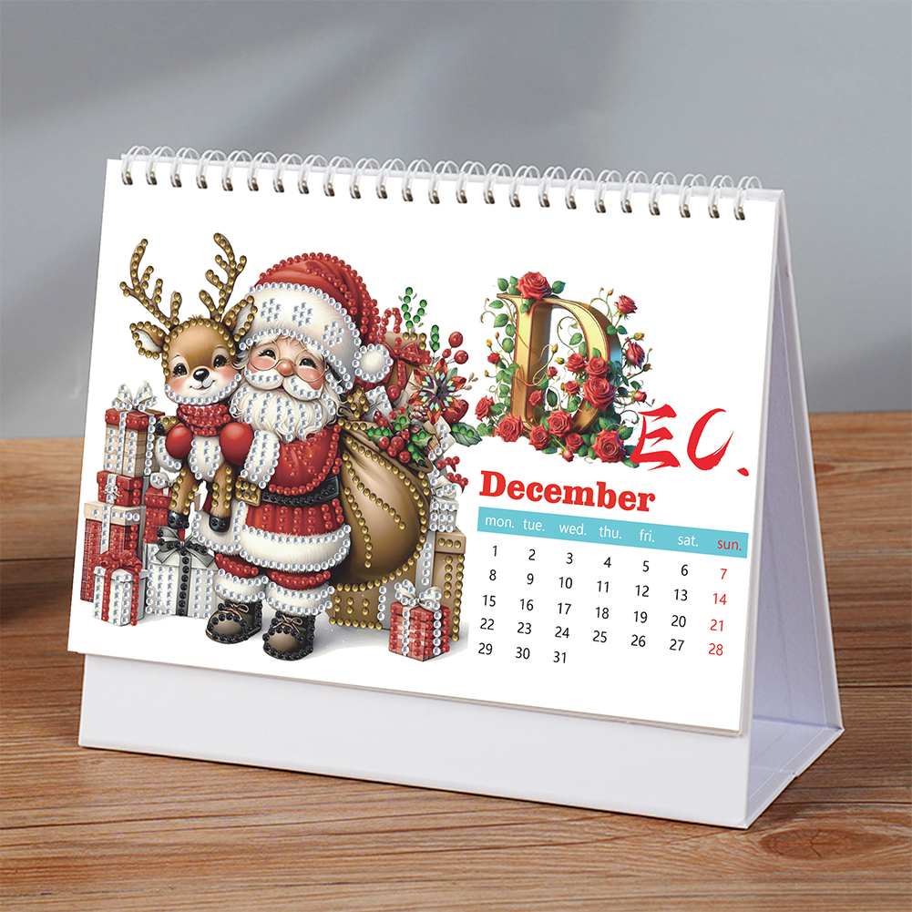 Calendario de pie de diamante de escritorio con forma especial 2025, decoraciones de mesa de arte de diamante 5D DIY, pintura de diamante, decoraciones de escritorio