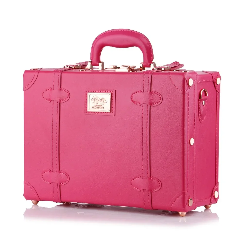 Conjunto de bagagem de couro PU para mulheres, cabine rosa com rodas, carrinho retrô, moda para meninas, 20 ", 24", 26"