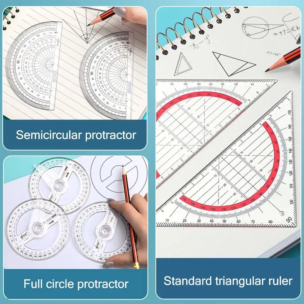 Transparent 180/360 Degree Protractor Creative Triangle/Half Round Plastic Angles Measuring Ruler for Geometry Drawing Design
