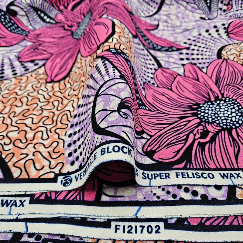 Beliebter echter Super-Dutch-Wachsblock-Druckstoff, buntes Blumendesign, Batikgewebe aus 100 % Baumwolle