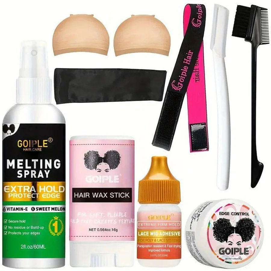 GOIPLE-productos de estilismo para peluca de encaje para principiantes, barra de cera de acabado de larga duración y Gel de Control de bordes, pegamento adhesivo para peluca, Kit de tamaño pequeño