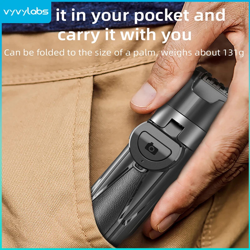VYVYLABS Mini Selfie Stick with Bluetooth Remote-Portable Vlog Stick for iPhone & Android Foldable for Live Streaming
