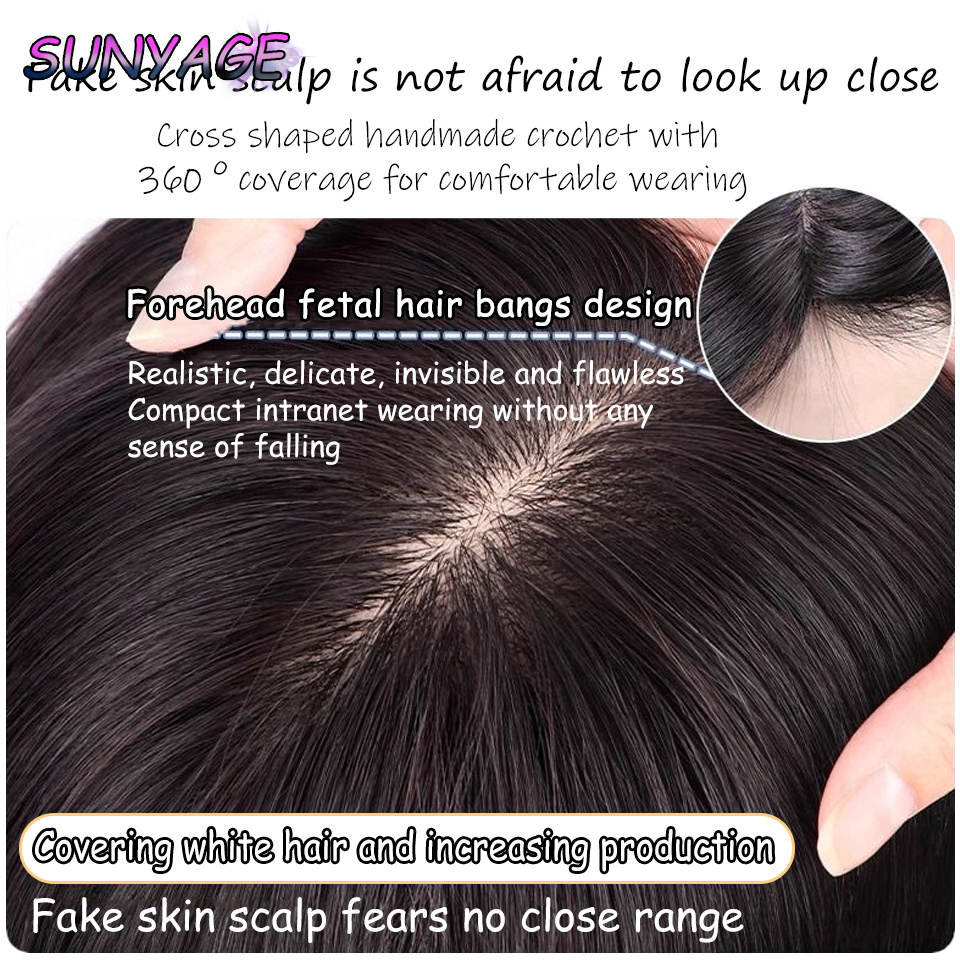 Peluca con flequillo sintético SUNYAGE para mujer con esponjosidad Natural y volumen de cabello aumentado flequillo de estiramiento facial de ocho caracteres 3D