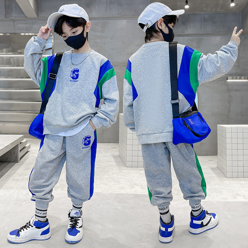 Ropa de primavera para adolescentes, conjunto de sudadera y pantalones con letras bordadas para niños, chándal de 2 piezas con parte superior e inferior a la moda