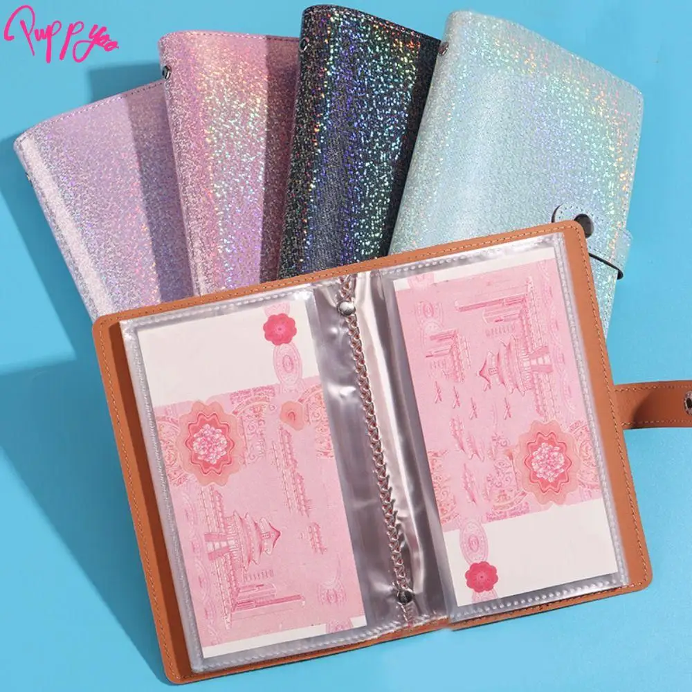 50 folhas de poupança de dinheiro pasta bling brilhante envelopes de couro do plutônio poupança desafios manual recarregável livro de conta presente de ano novo
