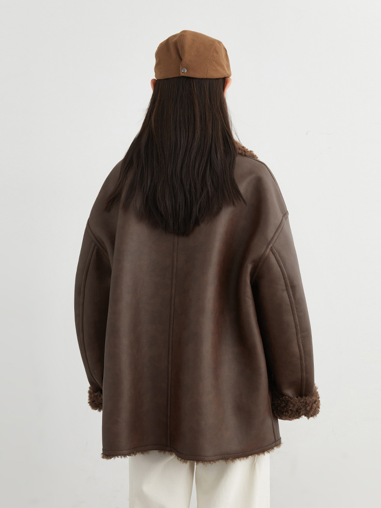 CHIC VEN Damen-Jackenmantel aus Kunstleder, locker, lässig, wendbar, mittellang, Mantel, Retro-Damen-Oberbekleidung, Herbst und Winter