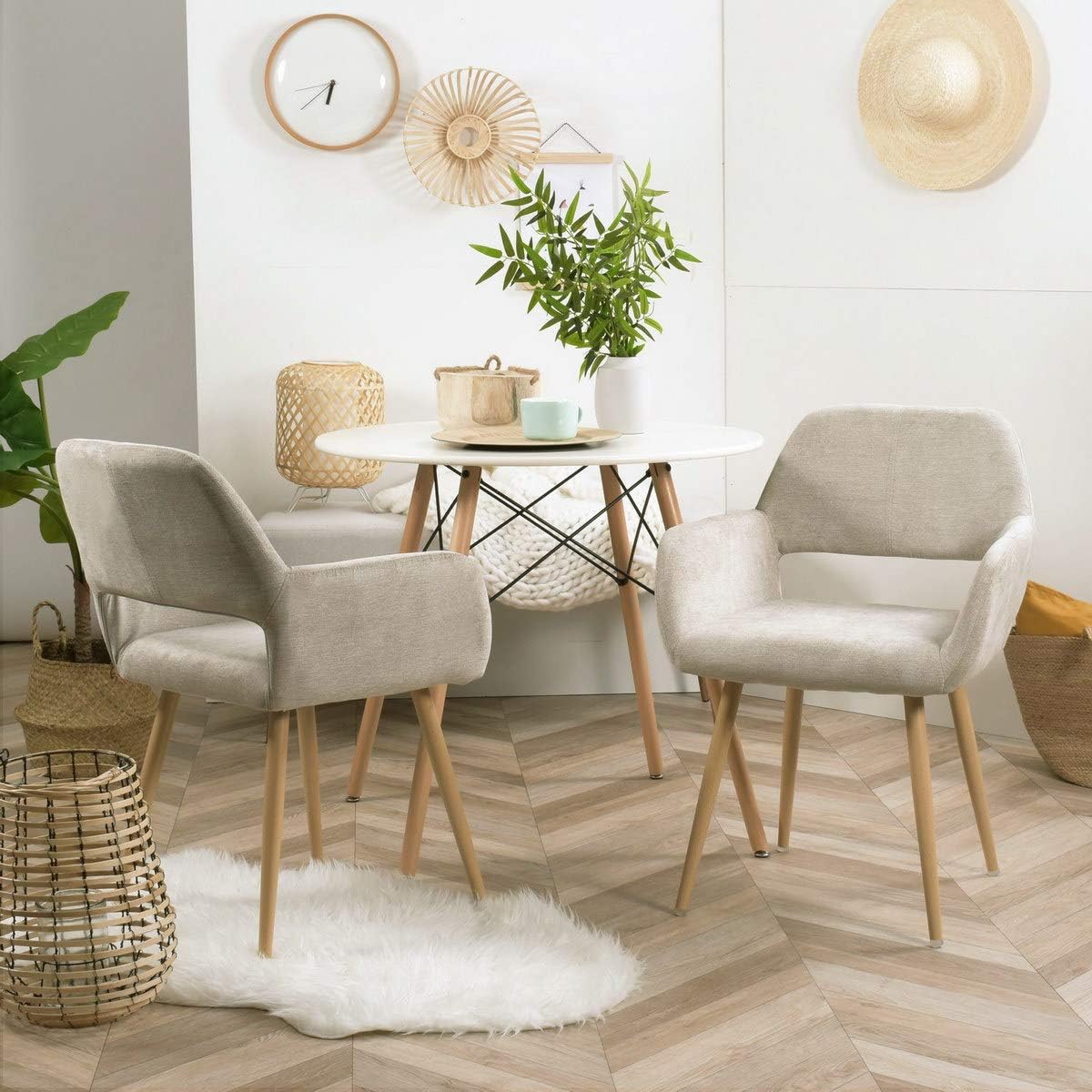 Dining Chairs Set of 2 with Arms Fabric Upholstered Seat Backrest Armchair for Dressing Table Desk Lounge Living Roo