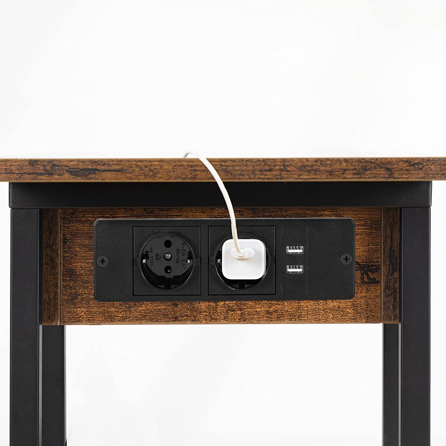 HOOBRO Table d'appoint avec station de charge Table de canapé rabattable en forme de C Table basse avec roulettes et étagère Ports USB et prises chambre