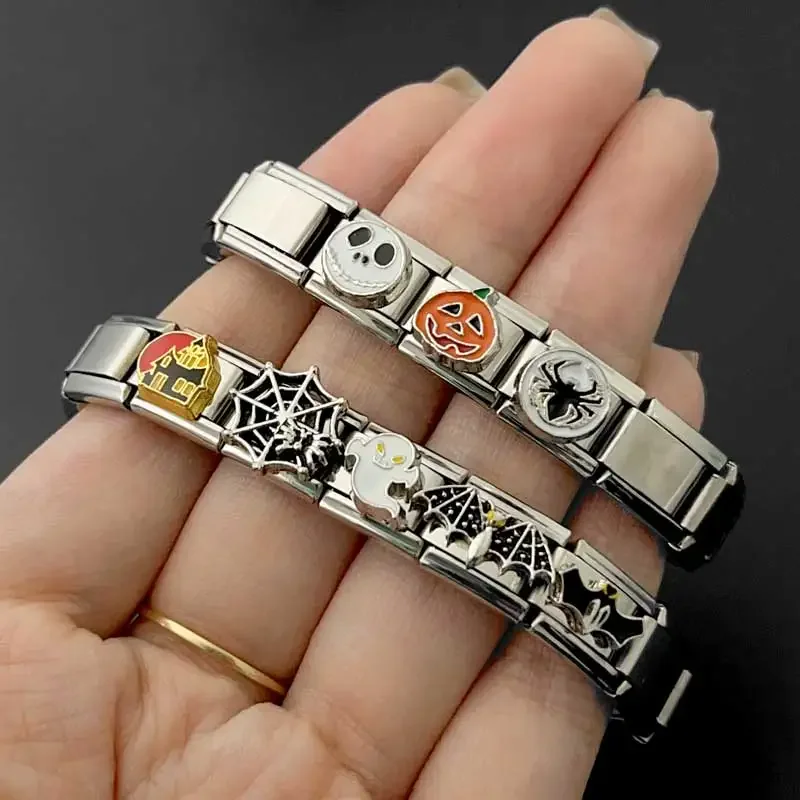 อิตาเลี่ยน Charm สร้อยข้อมือสแตนเลส DIY Splicing โมดูล 9 มม.ฮาโลวีน Series ส่วนบุคคลประกอบความยืดหยุ่น Dark Cool