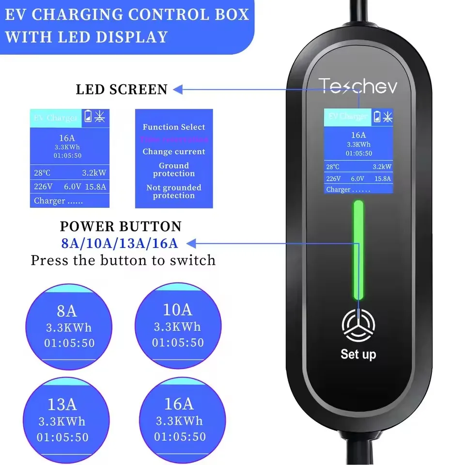 Ładowarka Teschev 3.5KW EV Typ 2 IEC 62196 Złącze 16A 1 Faza Typ 1 SAEJ1772 Wallbox Stacja Ładująca do Pojazdów Elektrycznych