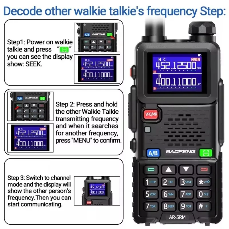 Baofeng AR-5RM Walkie Talkie a banda aerea ad alta potenza da 10 W AM FM UV-5RH NOAA Radioamatore a lungo raggio con frequenza a 6 bande